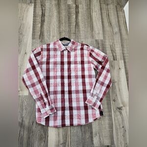 Men's Maroon & White Plaid Button-Down Shirt